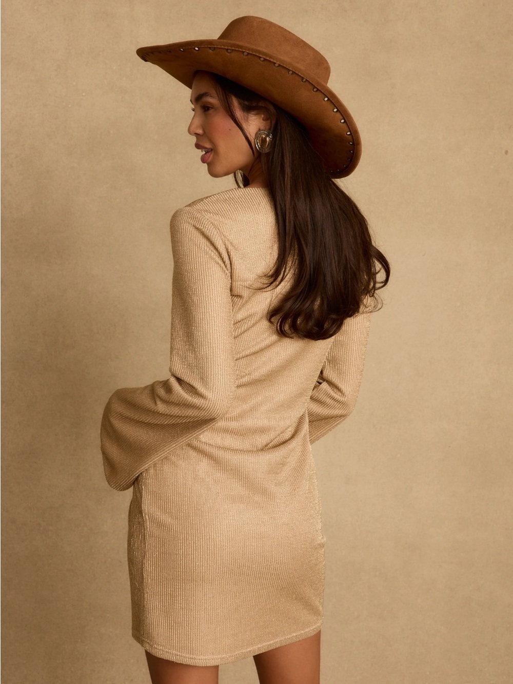 12th Tribe Beige Long Sleeve Knit Dress